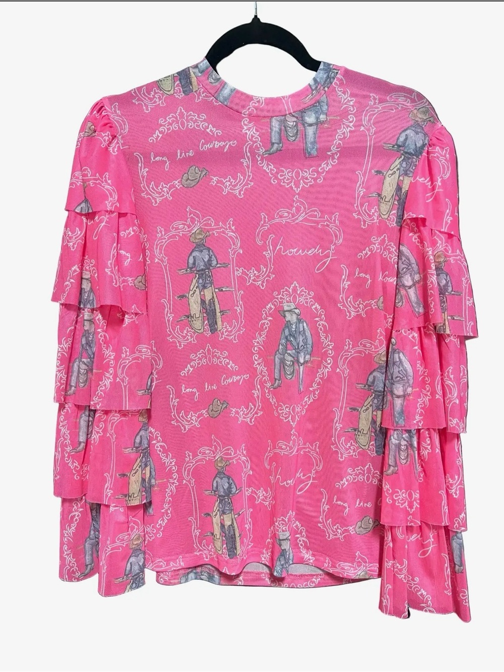 Girls' Pink Ruffle Sleeve Graphic Long-Sleeve Tee